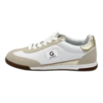 G Los Angeles White & Gold low-top sneakers styled for streetwear look – available at SneakerKali