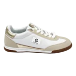 Side profile of G Los Angeles White & Gold low-top sneakers