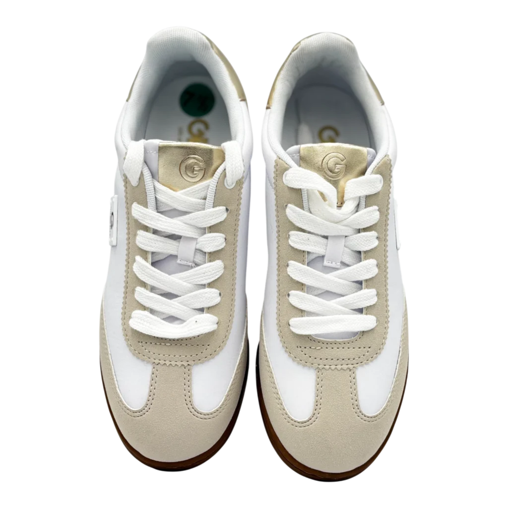 G Los Angeles White & Gold low-top sneakers – main product view sold by SneakerKali