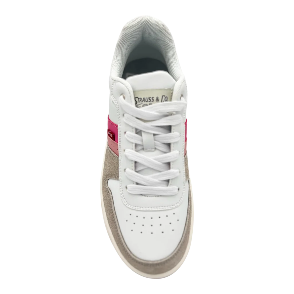 Top view of Levi’s Women’s Drive Lo sneakers showing pink and cement accents