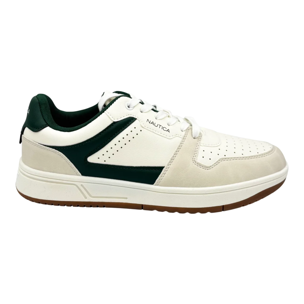 Nautica Men’s White & Forest Green Court Sneakers – main product view sold by SneakerKali