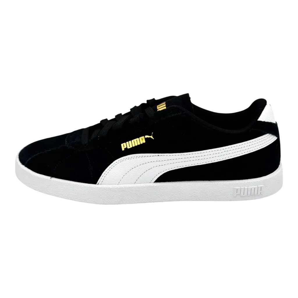 Side view of PUMA Club II Era Black and White Suede Sneakers