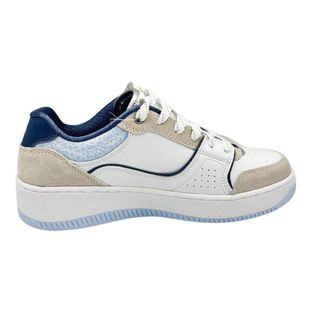 Side profile of Skechers Women’s Sport Court Metallic Brea sneakers