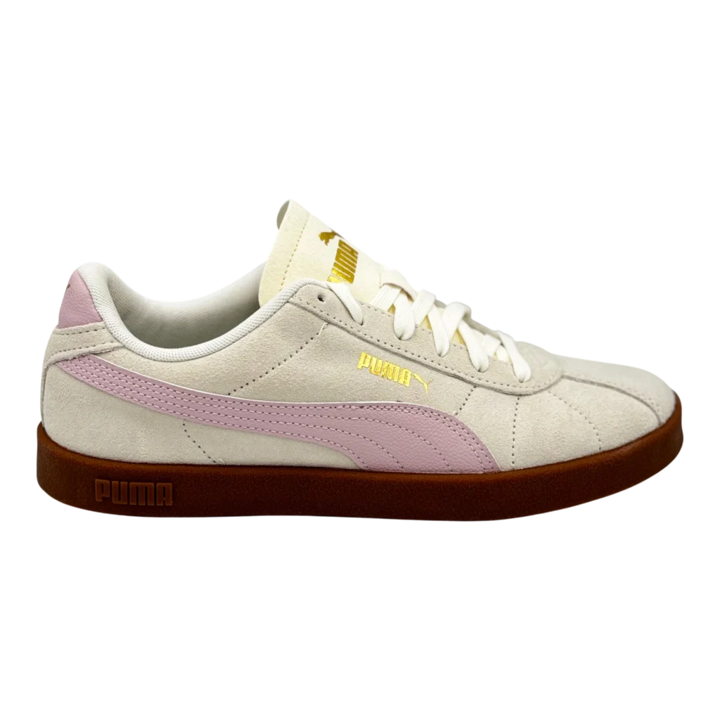 Side profile of PUMA Palermo Beige & Pink Suede Sneakers
