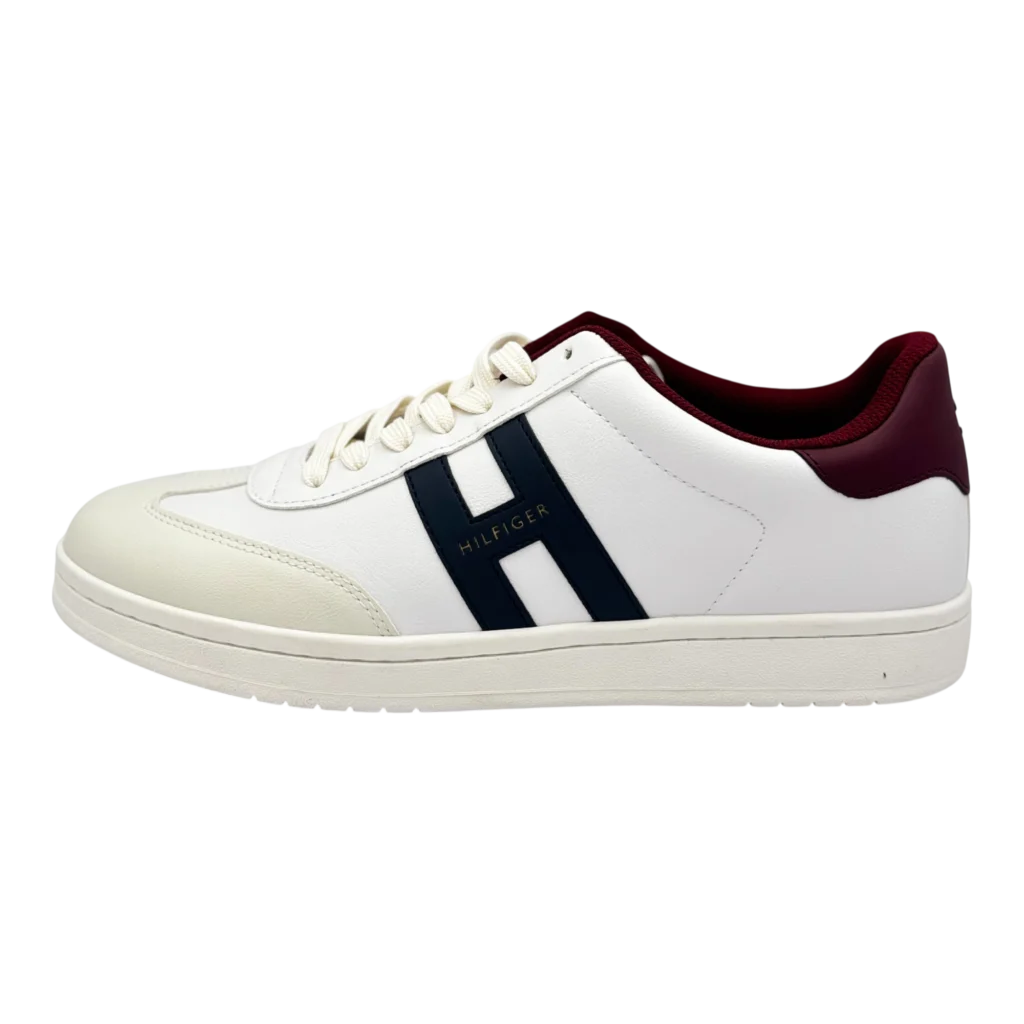 Side view of Tommy Hilfiger Lerge Men’s White & Navy Sneakers